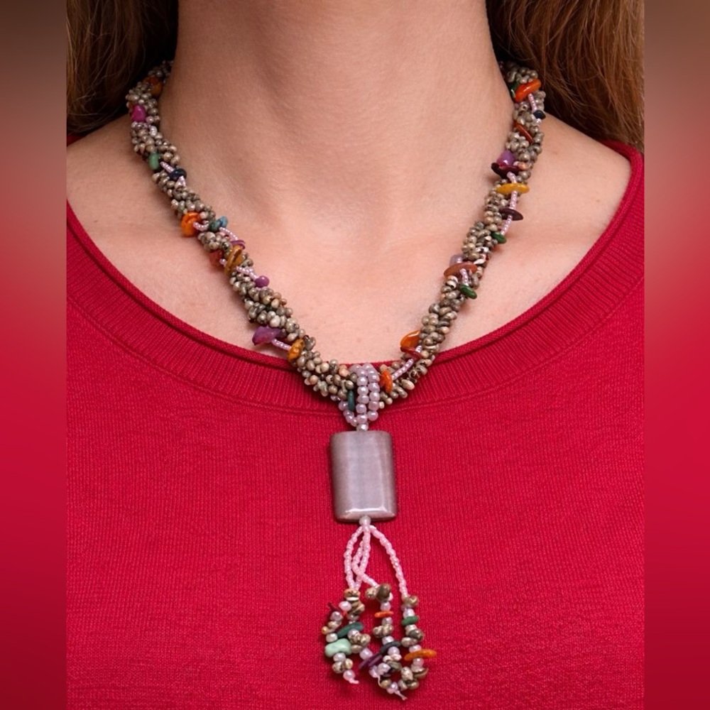bohemian style , artisanal handmade unique statement necklace.